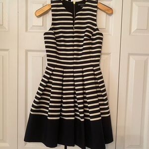 Armani Exchange Black and White Striped Fit-and-Flare Mini Dress